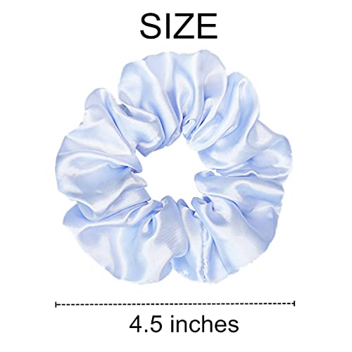 12 Pcs Assorted Blue Satin Silk Hair Scrunchies - 4.5 Inch Ties