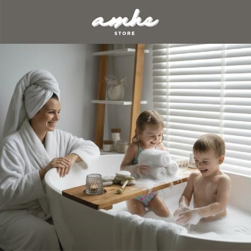 Amhe Store! Luxury Rustic Acacia Wood. Durable, Water-Resistant, Minimalistic, Adjustable 35x9 Inches. Lovely Gift - Box. Bath Tub Tray Wood - Bath Tray for Tub. Unique Natural Grain for Relaxation