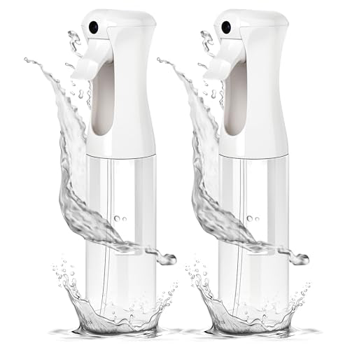 Aquableu Spray Bottle for Hair ? Continuous Mist Spray Bottle for Hair Care, Styling, Cleaning, Plants, Pets & Essential Oils (Pack of 2 - Clear, 10oz)