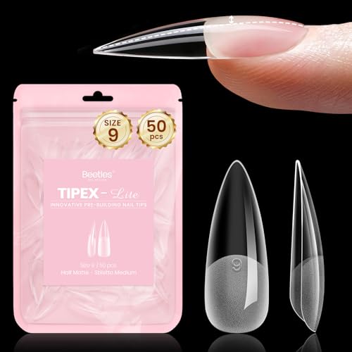 Beetles Tipex Lite Medium Stiletto Nail Tips - 50 Pcs, Size 9