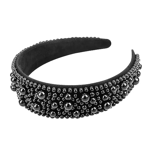 Jaciya Pearl Headbands for Women Beaded Wide Headband Black Pearl Headband Bridal Pearl Hair Accessories Women's Fashion Hairbands