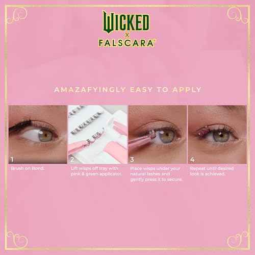 WICKED X FALSCARA False Eyelashes, Lash Extension Kit, ¡®Normal is Overrated¡¯, 10 Lash Clusters, 8mm-10mm, Medium Volume, Yellow & Purple Glitter, Mini Bond, Green & Pink Mini Applicator