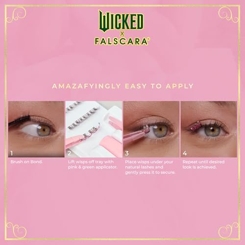 WICKED X FALSCARA False Eyelashes, Lash Extension Kit, ¡®Shimmering Shine¡¯, 10 Lash Clusters, 8mm-10mm, Natural Volume, Blue Glitter, Mini Bond, Green & Pink Mini Applicator (Pack of 2)