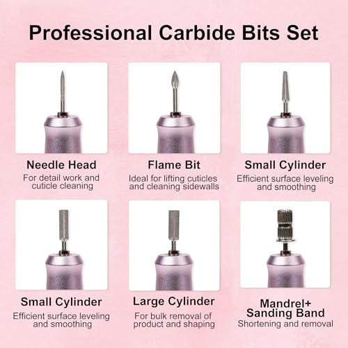 Professional Cordless Electric Nail Drill with Rechargeable Battery - Portable Manicure Kit for Acrylic & Gel Nails (Pink)
