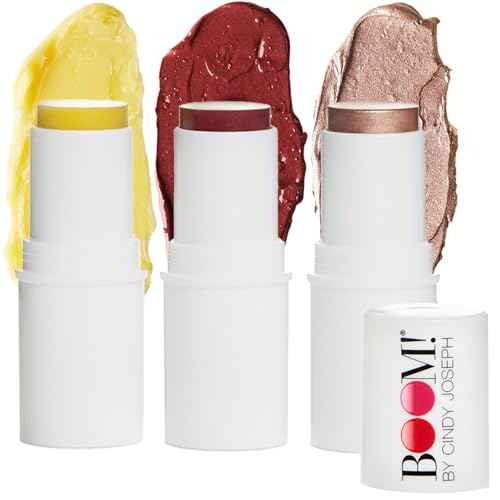 Boomstick Trio ¢ç Color 3 Pack Cream Blush Makeup, Color Blush Stick, Highlighter Stick & Moisturizer for Cheeks, Eyes & Lips, Blendable Vegan Boom Sticks by Cindy Joseph for Older Women, BOOM Beauty