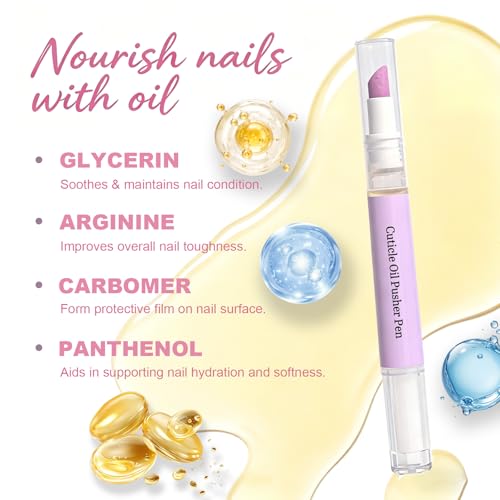 Brenqe 2-in-1 Purple Cuticle Oil Pusher Pen for Dry Nails & Hangnails - Moisturizing