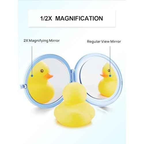 Compact Mirror for Purse, Double-Sided 1X/2X Magnifying Metal Pocket Makeup Mirrors(Round, Light Blue)