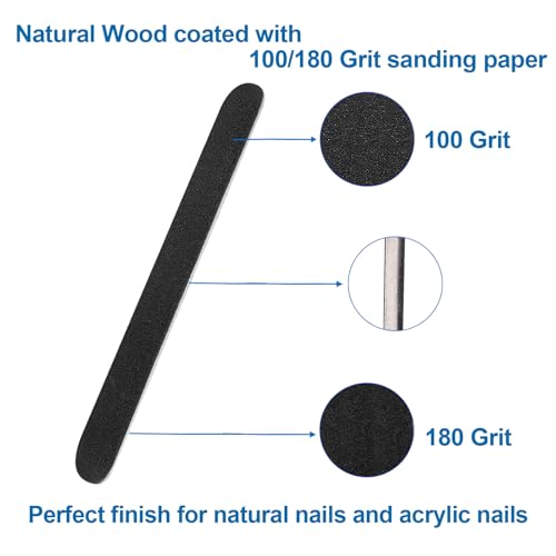 24 Pack Wooden Nail Files with 100/180 Grit for Natural Nails - Manicure Tool Set