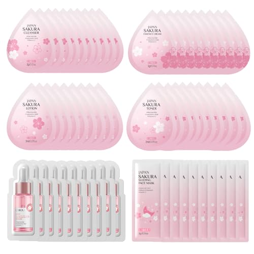 Sakura Travel Skincare Set - 60pcs Mini Kit with Cleanser, Toner & More