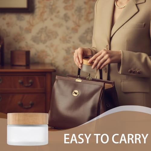 QUUPY 100ml Frosted Glass Refillable Cream Jar with Bamboo Lid Travel Container