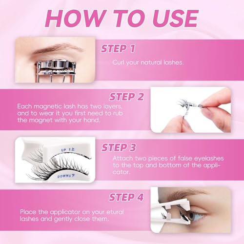 FADLASH Magnetic Eyelashes with Applicator 4 Pairs Magnetic Lashes Reusable Magnetic Eye Lashes Kit Natural Look False Eyelashes (B1+KS01+MC+K8)