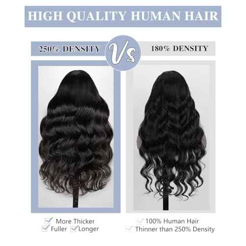 Glueless Wigs Human Hair Pre Plucked Pre Cut 250 Density 7x6 Lace Front Wigs Body Wave Closure Wig For Women 100% Human Hair Natural Black Color 24inch