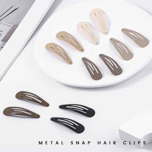 48 PCS Small Metal Barrettes For Women Non Slip Water Drop Snap Clips For Thick Thin Fine Hair Classic Accessories,Black Brown Beige,1.97 x 0.5 In