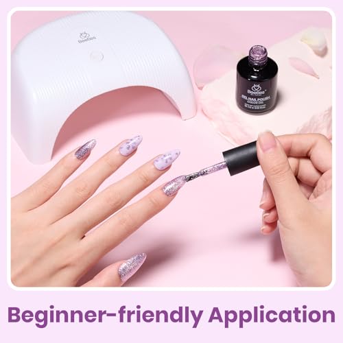 Beetles Purple Gel Nail Polish - Shimmery Purple Glitter, 15ML, Rose Quartz Glow Variant