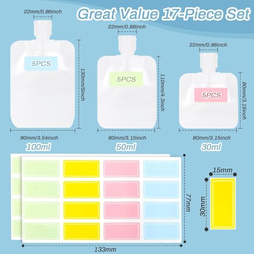 17-Pack Travel Pouches TSA Compliant Leak Proof Toiletries