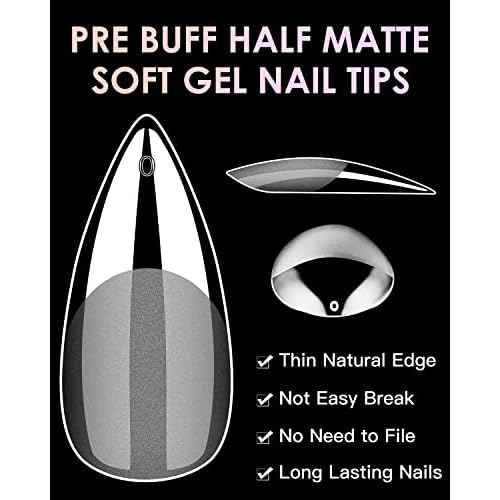 Soft Gel Nail Tips Medium Stiletto, 120PCS Pre Buff Full Cover Shaped Nail Extenison Tips Half Matte Gel Nail Tips BORNBYME