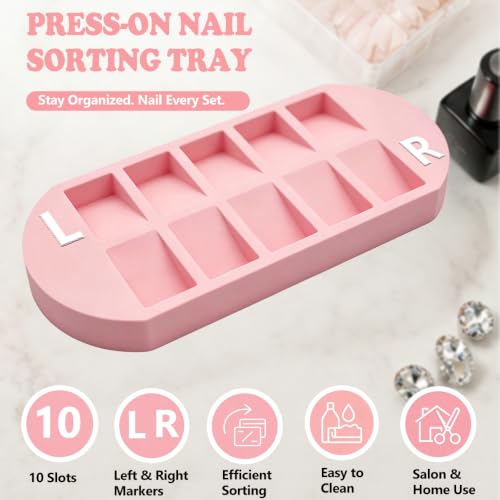 Press-On Nail Organizer Tray with 10 Slots & L/R Markers