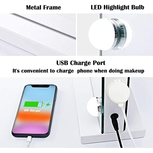 Filytop 22.8"x 18.1" Makeup Mirror with Lights,10X Large Hollywood Lighted Vanity Mirror with 15 Dimmable LED Bulbs,3 Color Modes,Touch Control,Tabletop or Wall-Mounted, White