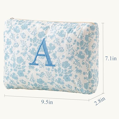 Quilted Floral Makeup Bag Large Cotton Travel Cosmetic Organizer