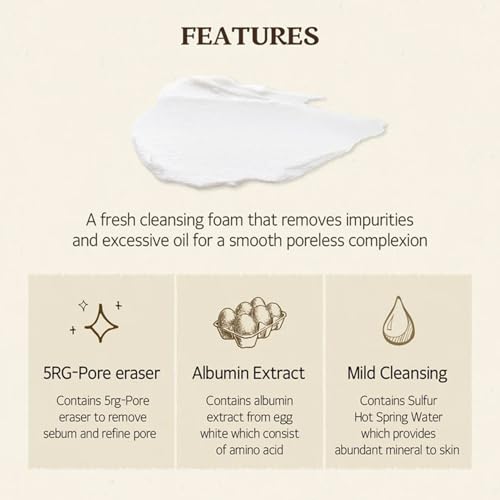 SKINFOOD Egg Pore Cleansing Foam 150ml - Light & Smooth Feeling Egg White Enriched Bubble Facial Foam Cleanser - Pores Clogging & Blackheads Reducer - For Oily and Combination Skin (5.07 fl.oz.)