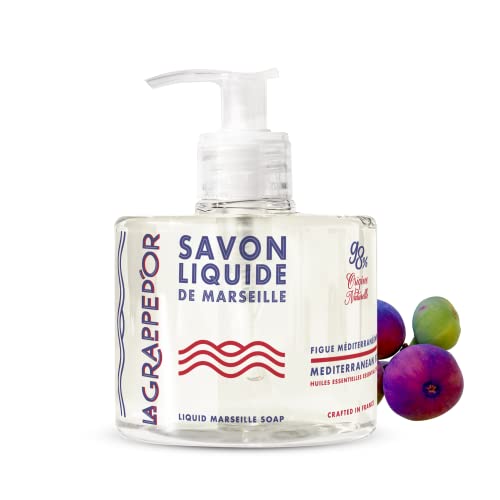 La Grappe d'Or Mediterranean Fig Marseille Hand Soap with Essential Oils | Handmade in France from Moisturizing Organic Olive & Coconut Oil | Natural, Cruelty-Free & Vegan, 11.10 oz Liquid