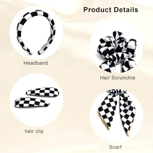 PMAIHNAS Racing Checkered Flag Women's 4-Piece Hair Accessory Set