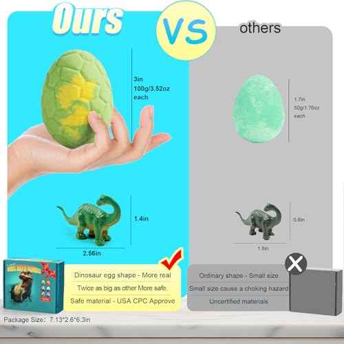 Bath Bombs for Kids with Surprise Inside, 6 Pack Dinosaur Toys Toddler Bath Bombs Gift, Organic Bubble Bath Fizzies, Dinosaur Egg, Stocking Stuffers for Kids, Christmas Gifts for Kid 3-12