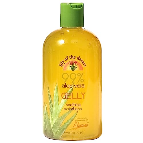 Lily Of The Desert Gelly Moisturizer - 99% Organic Aloe Vera Gel for Skin, After Sun Care with Aloe, Vitamin E Oil, and Vitamin C for Sunburn Relief, 12 Fl Oz