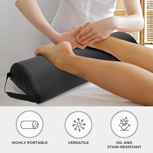 Jumbo Half-Round Massage Bolster Pillow - Stain & Oil Resistant, Black