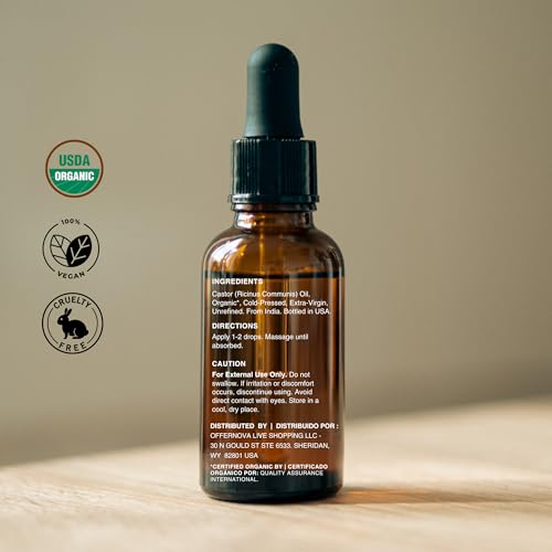 Offernova Organic Castor Oil, Pure Cold Pressed - Eyelash Serum for Hair Growth, Thicker Eyebrows - Hexane Free- Aceite de Ricino Organico para Crecimiento Pesta?as