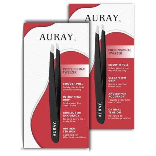 Eyebrow Tweezers Women Facial Hair, Stainless Steel Facial Hair Removal Precision Tweezer for Men & Women in Black, Slanted Tip Eyebrow Plucker for Easy Plucking, Professional Tweezers by AURAY (2)