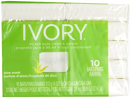 Ivory Bar Soap, Bath Size, Aloe, 10 Count (Pack of 2)