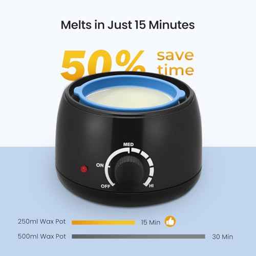 Waxing Kit for Women, Hard Hot Wax Kit for Hair Removal, At Home Waxing Kit for Bikini & Underarms & More, Sensitive Skin, Precise Temp Control, 250ml Compact Single Person Use