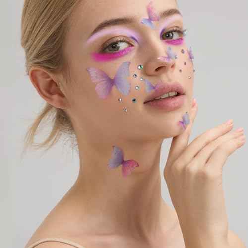 Teenitor Face Gems for Makeup, Self Adhesive Festival Jewels, Hair Gems, 4 Sheets Rhinestone Stickers for Face, Eye, Makeup, Body