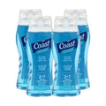 Coast 2-in-1 Hair and Body Wash - Rich Foamy Lather - Clean Rinsing Formula without Drying Out Skin - Dual Action - No Parabens or Phthalates - 4 pc