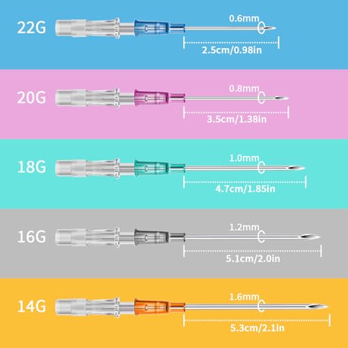 Catheter Piercing Needles Set - 10 Assorted 14G-22G for Body Piercing