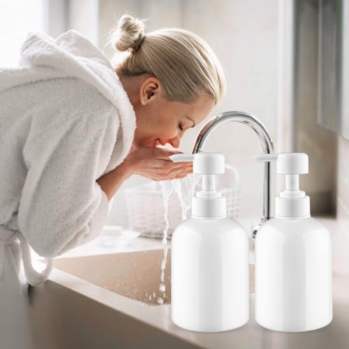 5 Pcs 500ml/17oz PET Round Plastic Shampoo Pump Jar Leakproof Large Lotion Dispensers Refillable Body Wash Container for Essential Oil Hair Conditioner