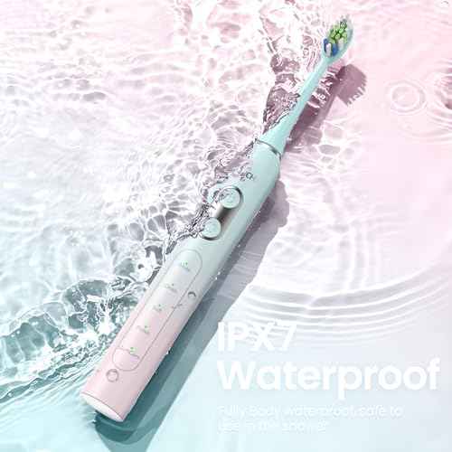 YUNCHI Sonic Electric Toothbrush for Adults & Kids, Rechargeable Battery Electric Toothbrush, 8 Brush Heads, 5 Modes, 44000 VPM Motor, 2 Min Smart Timer, IPX7 Waterproof, Travel Case, 90 Days-Gradient