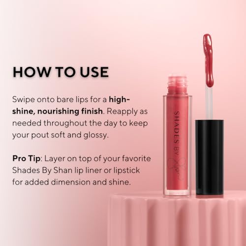 Shades By Shan Lip Gloss, High Shine Non-Sticky Formula, Anti-Aging with Squalane and Vitamin E, Pink (Shanpagne, Full Size)
