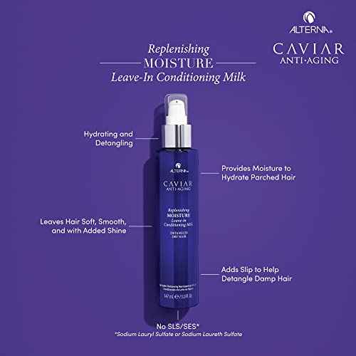 Alterna Haircare CAVIAR Anti-Aging Replenishing Moisture Leave-in Conditioning Milk, 5 Fl Oz | Detangles Dry Hair | Sulfate Free, Paraben Free