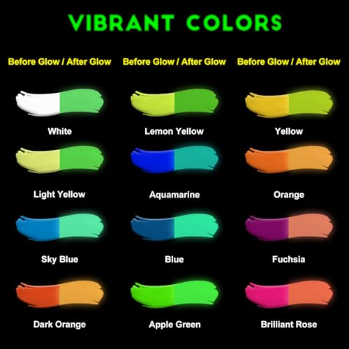 Glow in the Dark Fabric Paint Set - 12 Neon Colors, 20ml Each