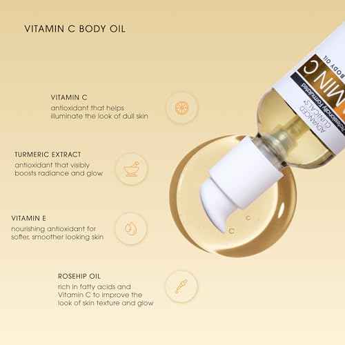 Advanced Clinicals Brightening Vitamin C Body Oil For Women & Men | Vitamin C Glow Oil Skin Care Body Moisturizer With Vitamin E + Botanicals To Help Improve Look Of Dark Spots + Dry Skin, 3.8 Fl Oz