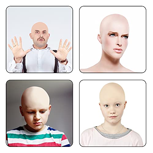 Wehhbtye 4PCS Halloween Makeup Latex Bald Caps with 4PCS Bald Head Wig Caps for Adult - Bald Cap for Men Women Costume Halloween Theme Party