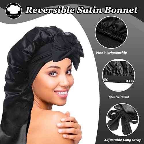 Silk Satin Hair Bonnet for Sleeping - Bonnets for Braids Black Women Curly Hair,Silk Hair Wrap Tie Band Long Big Silky Sleeping Cap with 2 Pcs Satin Scrunchies