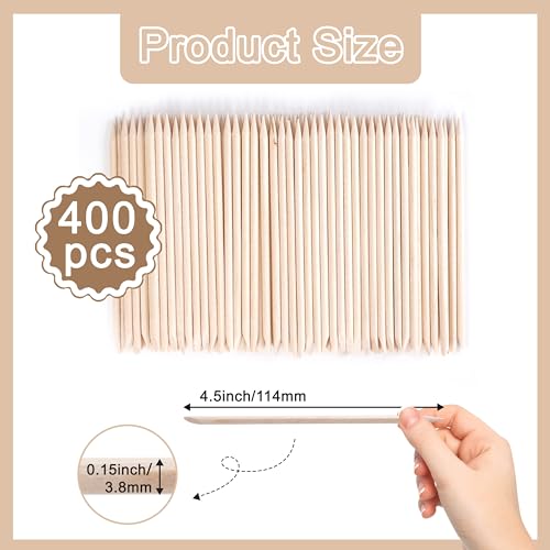 400 Pcs Orange Wood Cuticle Sticks - 4.5 Inch Double-Ended Nail Tools