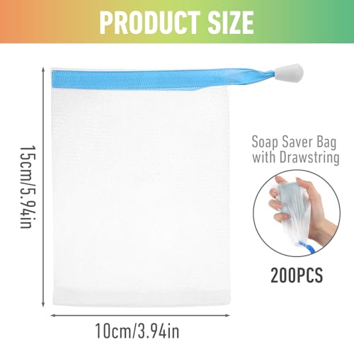 200 Pcs Soap Bag Handmade Bubble Mesh Bags Exfoliating Soap Pouch with Drawstring for Foaming and Drying Soft for Shower Body Facial Cleaning Tool Easy to Bubble and Store