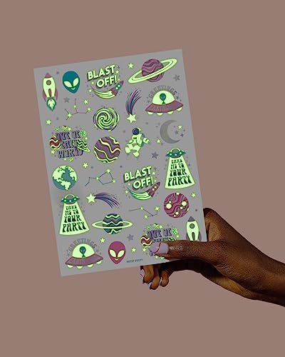 Space Glow in Dark Temporary Tattoos for Kids - 50 pcs