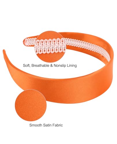 Wecoe Orange Headband 1.6 Inch Wide Silk Satin Headband Women Non Slip Fashion Plain Head Band Solid Hair Band DIY Holiday Hair Accessories for Women Girls Diademas Para Mujer Gifts