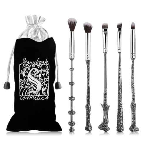 Wi-zard Wand Makeup Brushes Set, Potter Make Up Brush Set for Women Girls 5pcS£¬Best Harry Gifts for kids(Silver)