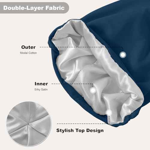 4Pcs Silk Satin Bonnets for Women Men, Adjustable Hair Wrap Slouchy Beanie Hat for Curly Hair